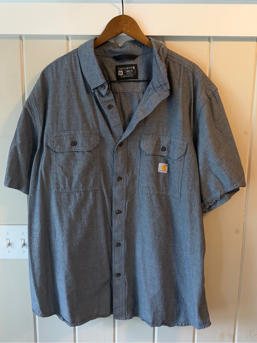 Carhartt Short-Sleeve Button-Down Shirt in Heather Blue-Gray, Size 2XL NWOT